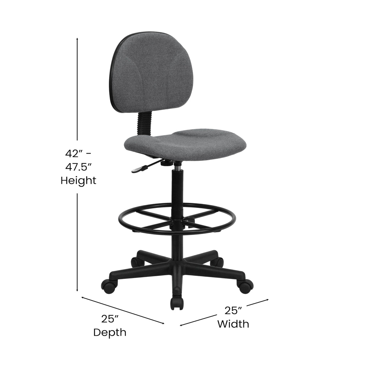 Flash Furniture Bruce Gray Fabric Drafting Chair (Cylinders: 22.5''-27''H or 26''-30.5''H)
