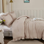 Litanika King Comforter Set Khaki, 3 Pieces Ruffle Farmhouse Aesthetic Bedding Comforter Set, Lightweight Fluffy Microfiber Bed