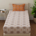 Huesland By Ahmedabad Cotton 144 Tc Cotton Bed Sheets For Single Bed With 1 Pillow Cover | Mandala | Orange & Brown