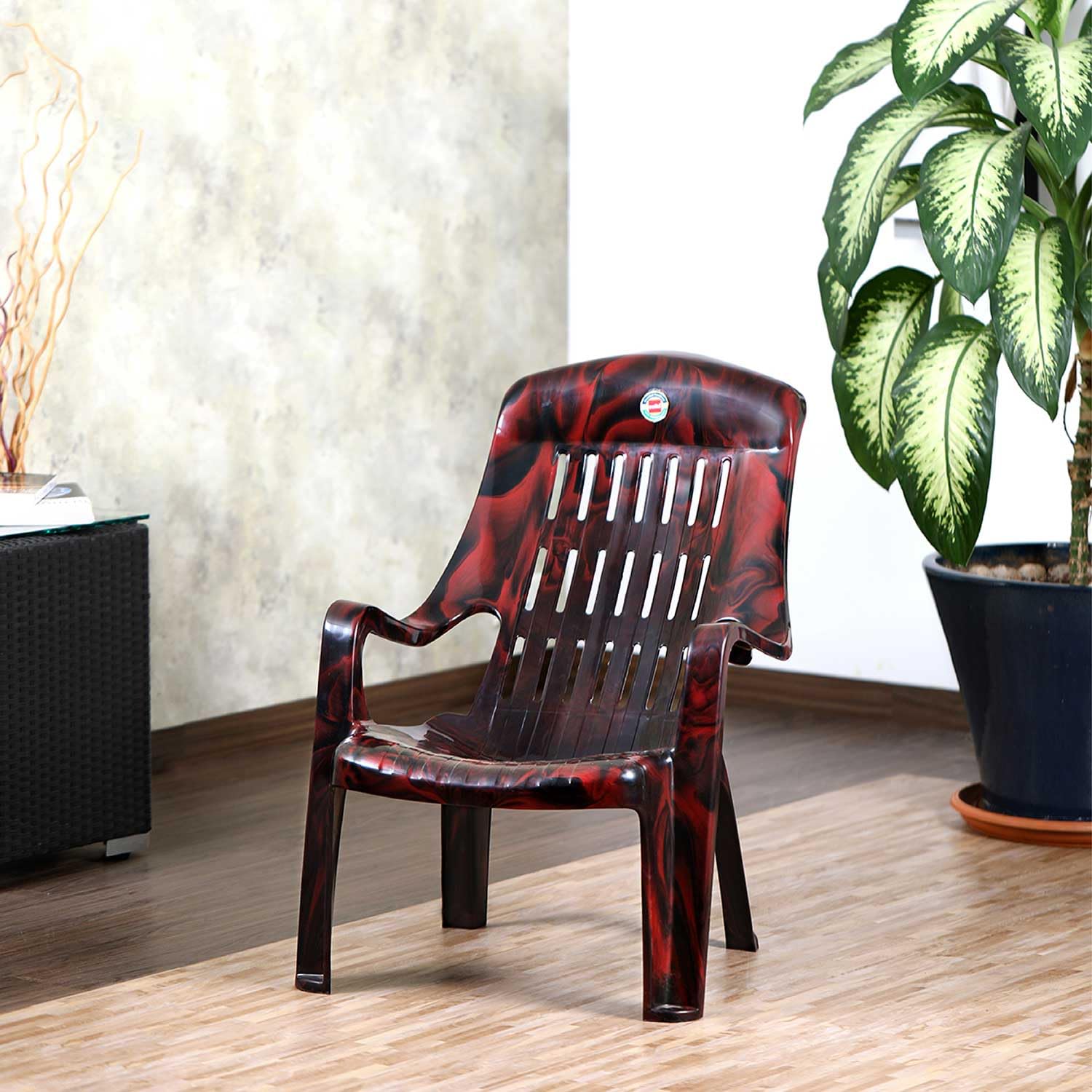 Cello Comfort Sit Chair With Arm Rest, Rosewood | 100% Polypropylene Stackable | Strong & Durable | Easy To Clean | For Living/B
