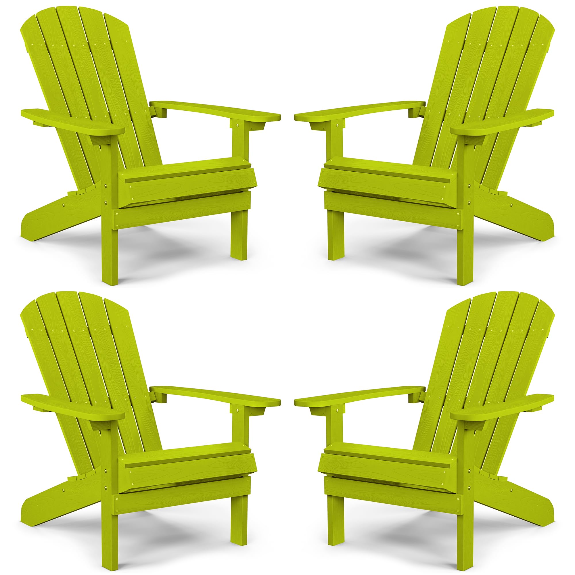 Yefu Adirondack Chairs Set Of 4 Plastic Weather Resistant-Kelly Green, Modern Poly Lumber Outdoor Chairs Like Real Wood, Widely Used In Outdoor, Patio, Deck, Outside, Fire Pit, Campfire Chairs