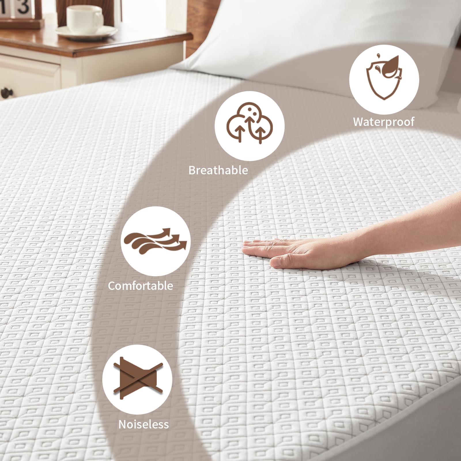 Bedlore Full Size Mattress Protector, Waterproof Noiseless Mattress Cover With Stretchable Pockets For 6-14 Inches Mattress, Sof