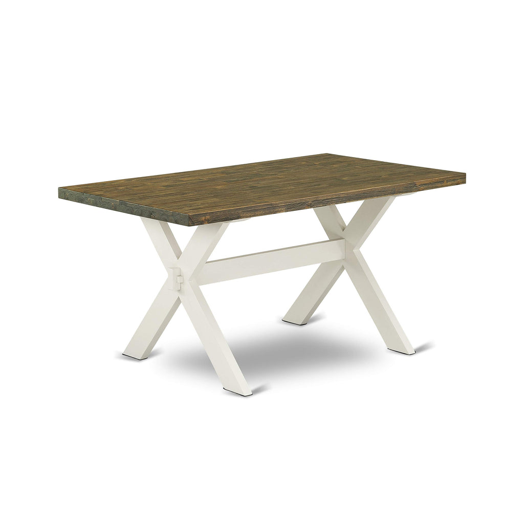 East West Furniture X076La015-7 7 Piece Dining Table Set Consist Of A Rectangle Dining Room Table With X-Legs And 6 Baby Blue Linen Fabric Parsons Chairs, 36X60 Inch, Multi-Color