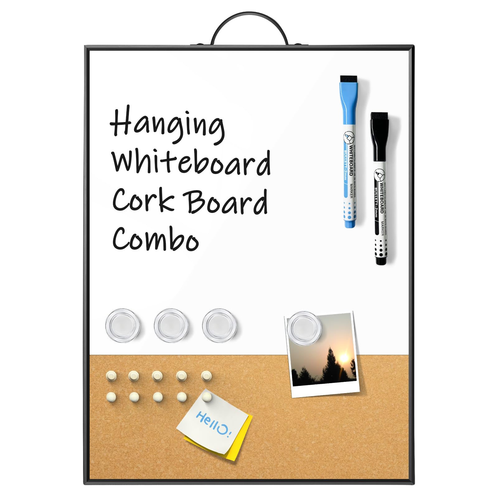Small White Board Cork Board Combo, 16'X12' Magnetic Dry Erase Board & Bulletin Corkboard With Handle For Wall Hanging, Portab