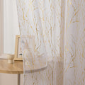 Deeprove White Sheer Curtains 96 inches Long 2 Panels, Tree Branch Gold Foil Print Metallic for Bedroom Living Room Xmas Artisti