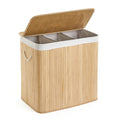 Mondeer Bamboo Laundry Basket Foldable with 3 Sections Storage Hamper with Removable Washable Lining Washing Hamper Bin, 150L, 6