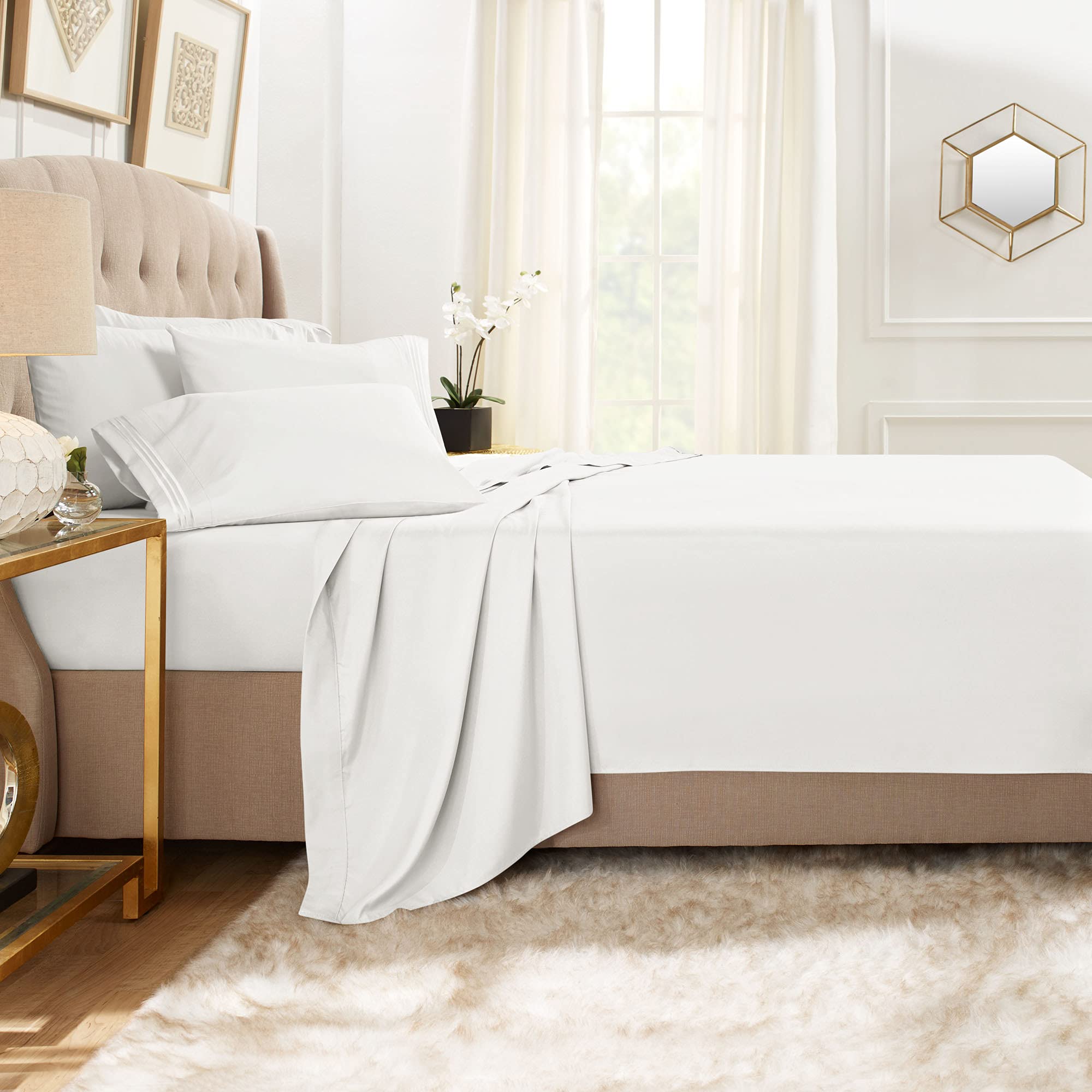 Clara Clark King Sheets, 6 Piece Set - Hotel Luxury Sheets For King Size Bed, Super Soft Bedding Sheets & Pillowcases, King Size Sheets, White