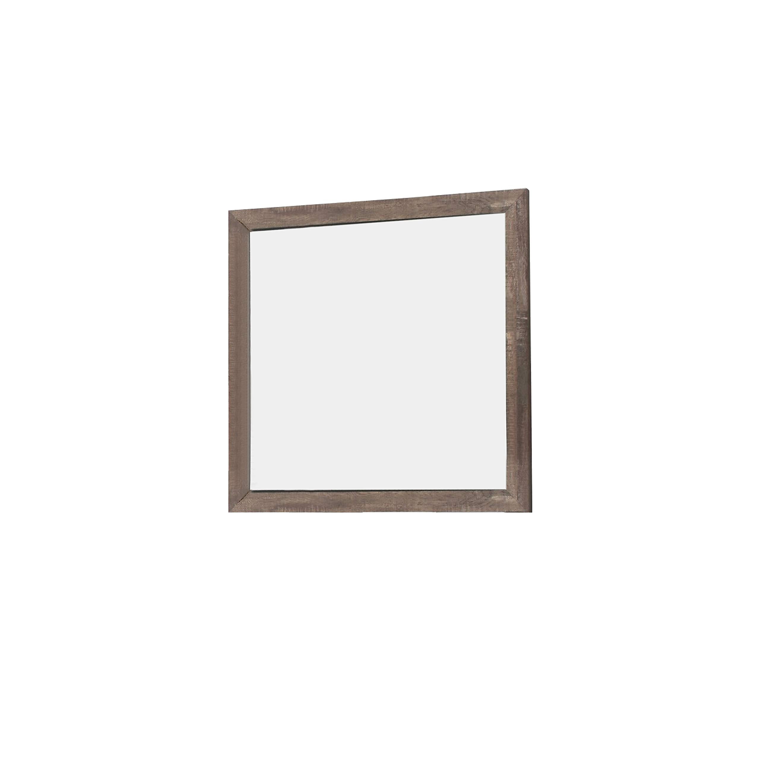 Benjara Transitional Square Shape Wooden Frame Mirror with Textured Details, Brown