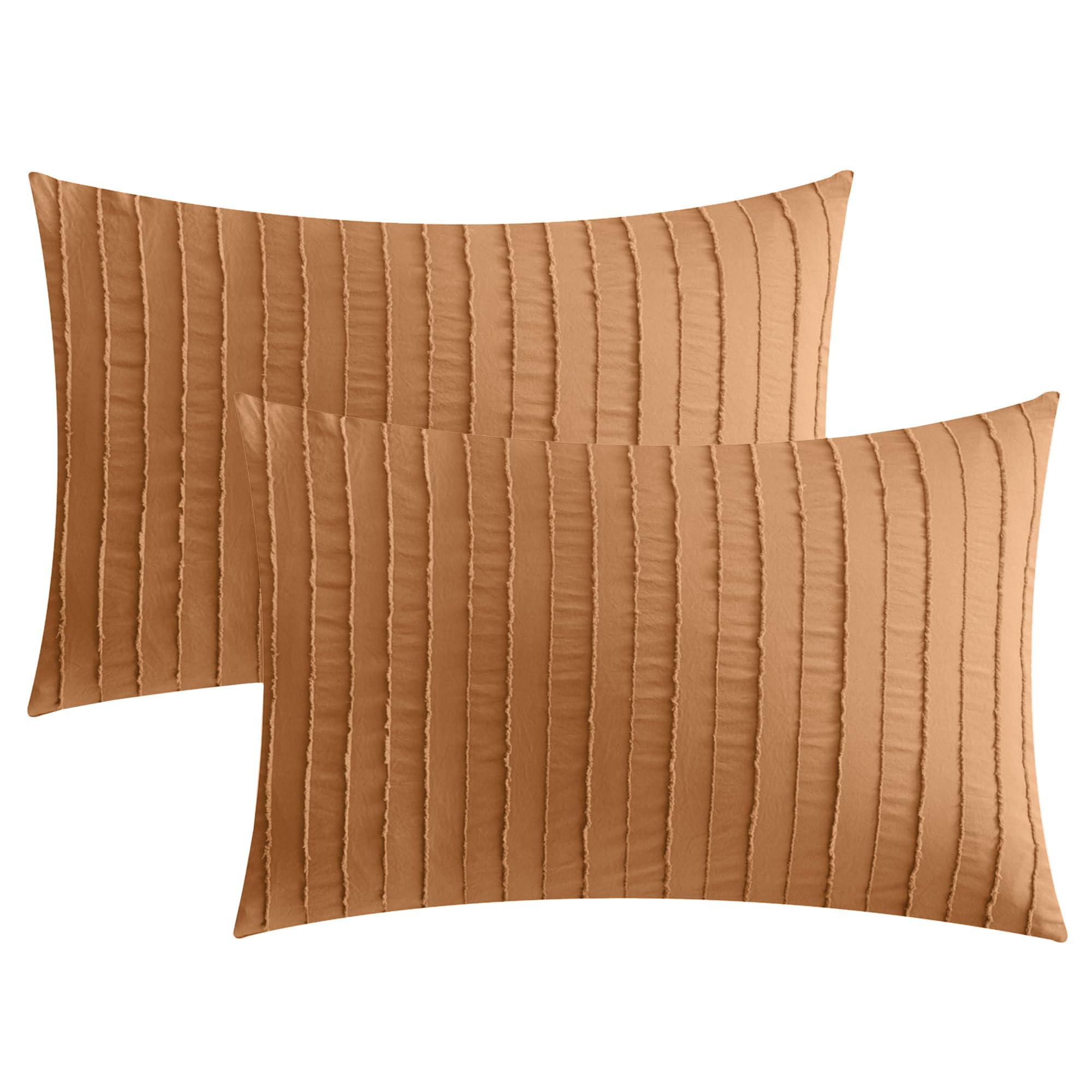 Jellymoni 2 Pack Rust Pillowcases King Size, Soft Microfiber Striped Tufted Pillow Covers With Envelope Closure (Pillows Are Not