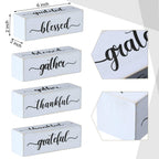 Jetec Wooden Decor Sign - Four-Sided Inspirational Block, 'Blessed', 'Gather', 'Thankful', 'Grateful', Rustic Farmhouse Style, 1
