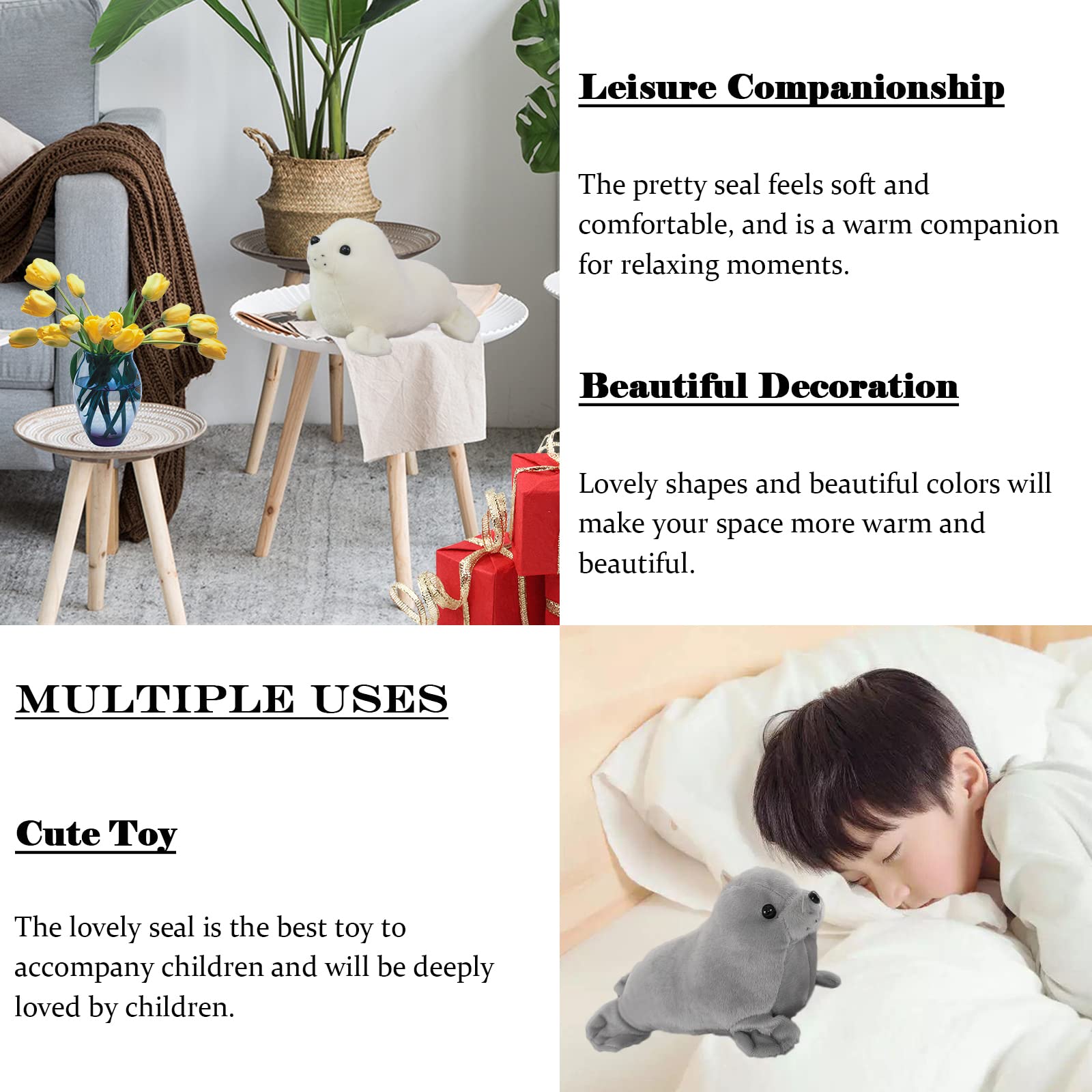 zhidiloveyou Seal Plush Stuffed Animal Toy - Grey Kawaii Doll, 9 Inch Pillow for Kids