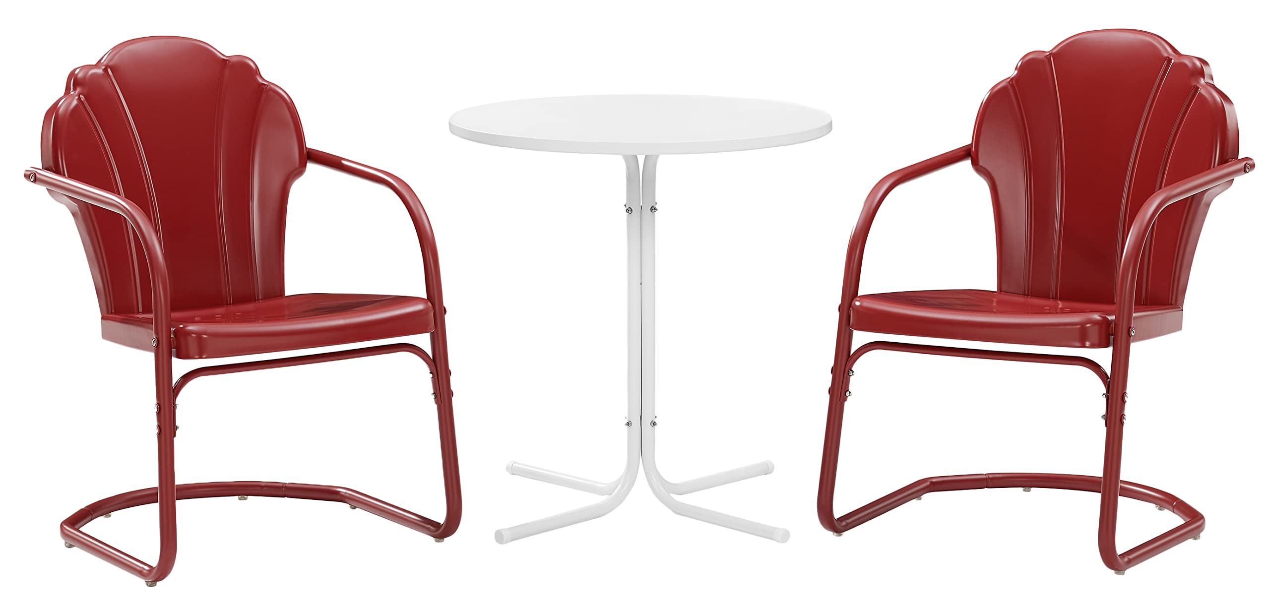 Crosley Furniture Tulip 3-Piece Outdoor Bistro Set, Retro Metal Patio Table and Chairs for Dining, Porch, Dark Red Satin