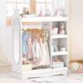 Curipeer Kids Dress up Storage with Mirror, Kids Wardrobe with 3 Hooks, Kids Closet for Girls Boys, Kids Armoire Costume Organiz