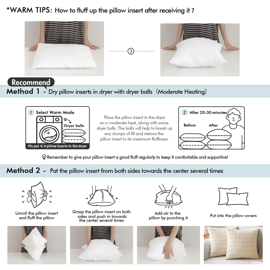 Miulee 20X20 Inches Pillow Inserts Pack Of 2, Decorative Throw Pillow Inserts For Couch