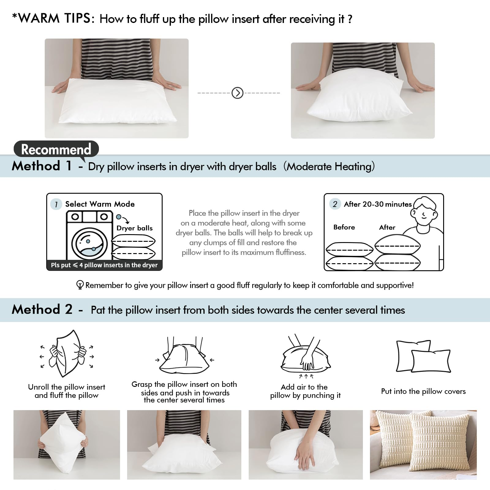 Miulee 20X20 Inches Pillow Inserts Pack Of 2, Decorative Throw Pillow Inserts For Couch