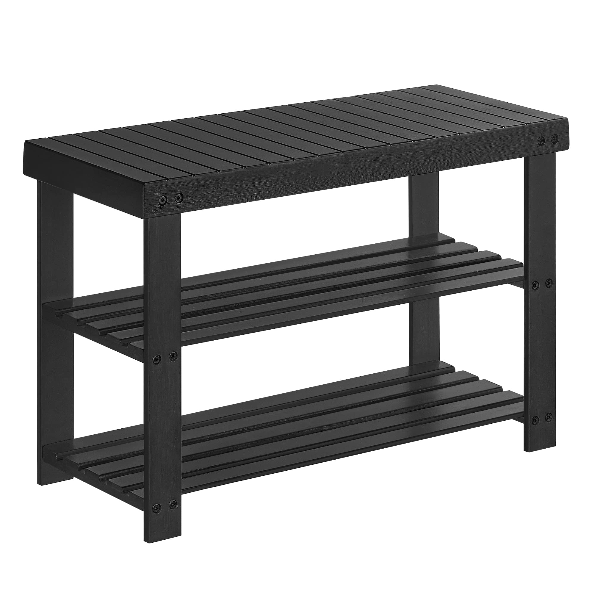 SONGMICS Shoe Rack Bench, 3-Tier Bamboo Shoe Storage Organizer, Entryway Bench, Holds Up to 286 lb, 11.3 x 27.6 x 17.8 Inches, f