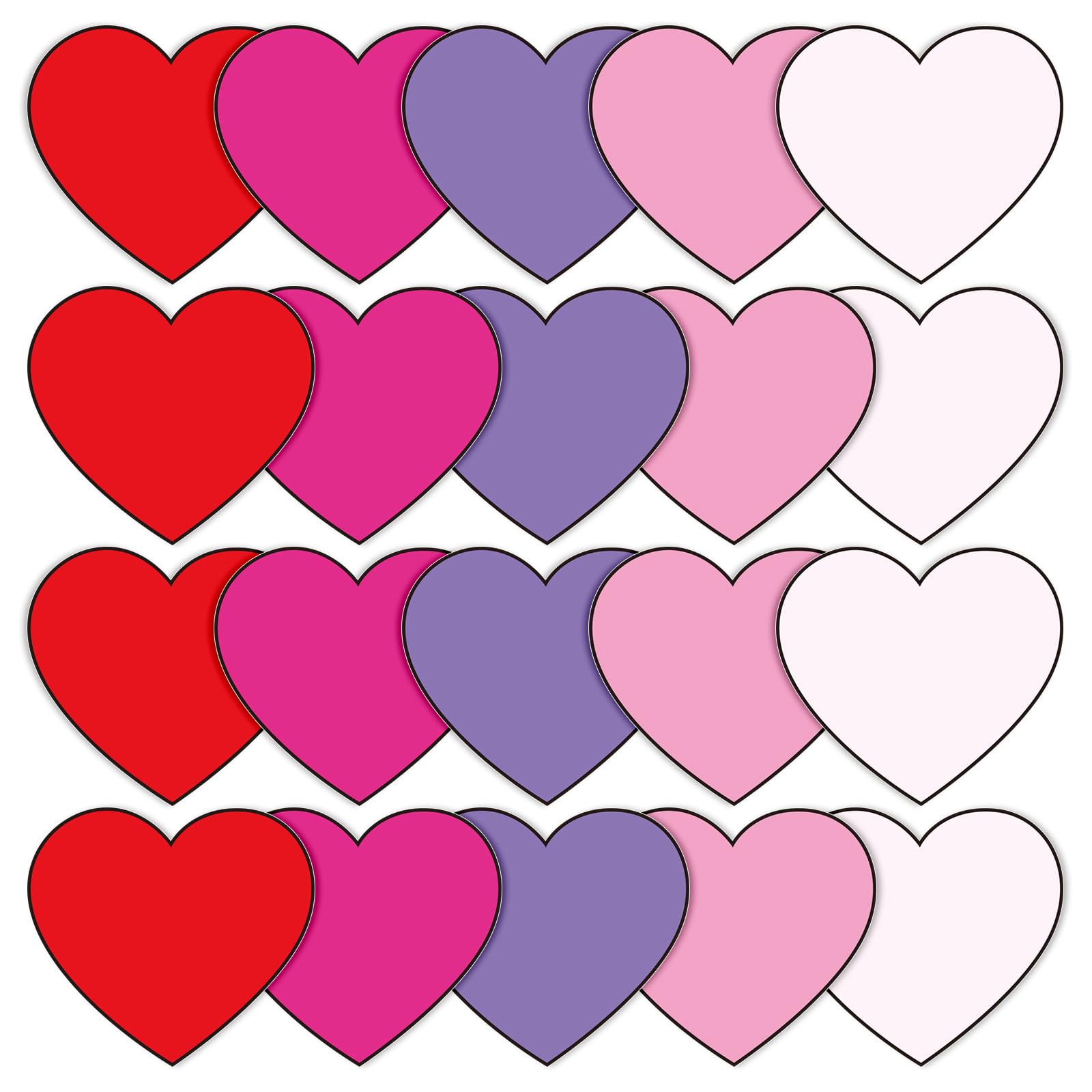 Whaline Valentine'S Day Heart Cutouts 5.9 Inch Red Pink Purple Heart Cut-Outs Valentines Heart Card Bulletin Board Decor With Gl
