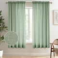 Melodieux Sage Green Semi Sheer Curtains 63 Inches Long for Living Room, Linen Texture Bedroom Privacy Window Sheer Drapes Rod P