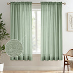 Melodieux Sage Green Semi Sheer Curtains 63 Inches Long for Living Room, Linen Texture Bedroom Privacy Window Sheer Drapes Rod P