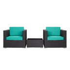 Modway Burrow 3-Piece Espresso Patio Sectional Set With Turquoise Cushions