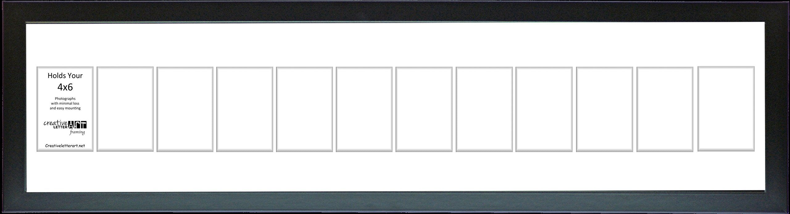Creative Letter Art 4    x 6    Multiple Opening Picture Frame Collage with 12 holes, Manhattan Black Frame with 10 x 50-inch Wh