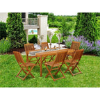 East West Furniture Cmcm7Cwna Cameron 7 Piece Outdoor Patio Dining Sets Consist Of A Rectangle Acacia Wood Table And 6 Folding Side Chairs, 36X66 Inch, Natural Oil