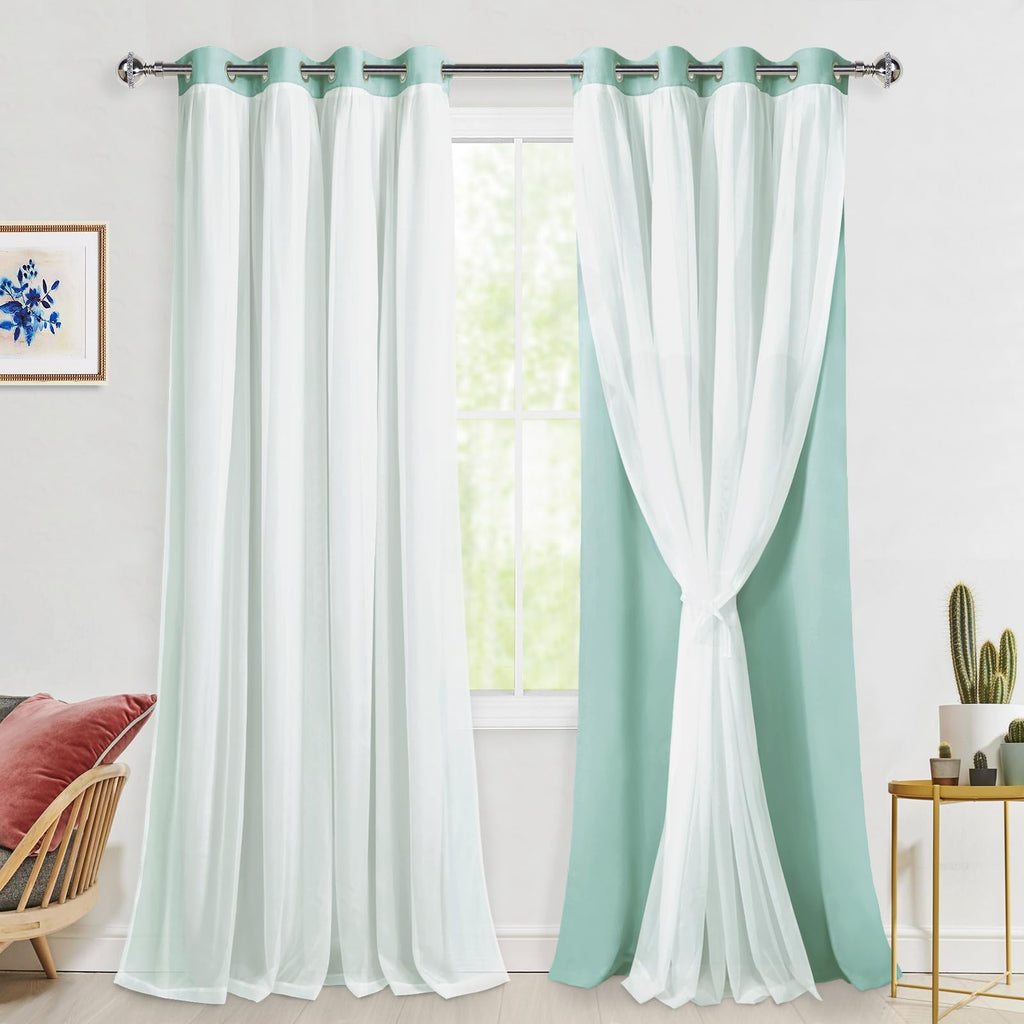 Hiasan Blackout Curtains with Sheer Overlay, Mix & Match Double Layer Thermal Insulated Room Darkening Curtains for Bedroom, Liv