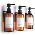 Stylish Shampoo and Conditioner Dispenser Set of 3 for Wall Mount - Modern Drill Free 21oz Shower Soap Bottles with Labels - Eas