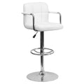 2 Pk. White Quilted Vinyl Adjustable Height Barstool with Arms and Chrome Base