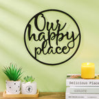 Hotop Our Happy Place Metal Wall Sign Metal Wall Hanging Art Outdoor Plaque Wall Decor Sign Lettering Metal Home Sign For Home L
