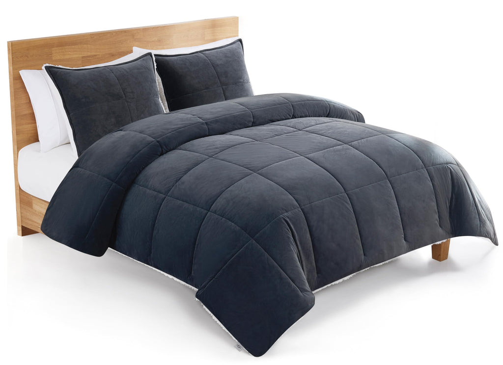 UGG Blissful Queen Comforter Set with 2 Pillow Shams, Reversible Fleece Bed Comforter, Ultra Warm Winter Bedding, Down Alternative, Imperial Blue, Full/Queen