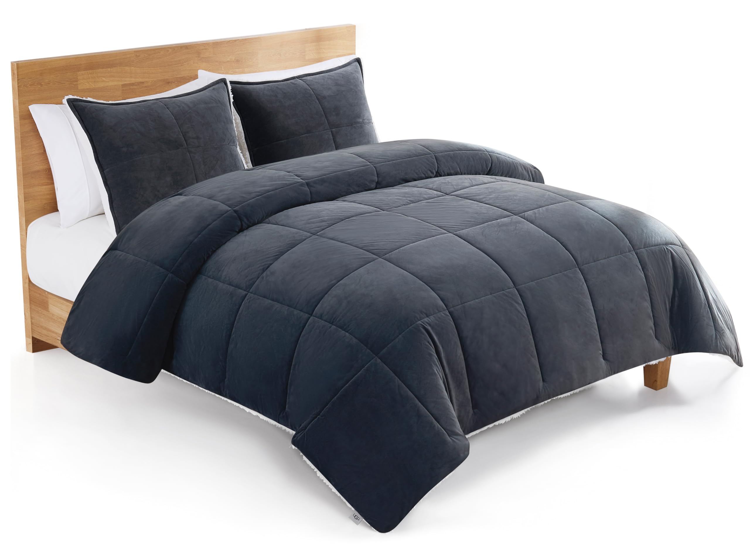 UGG Blissful Queen Comforter Set with 2 Pillow Shams, Reversible Fleece Bed Comforter, Ultra Warm Winter Bedding, Down Alternative, Imperial Blue, Full/Queen