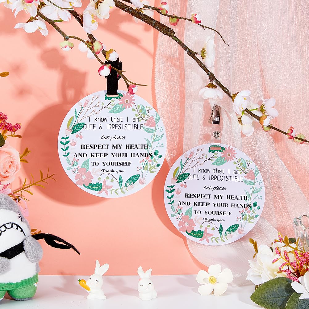 Pligreat 2 Pack No Touching Car Seat Sign, Flowers Pattern No Kissing Stroller Tag With Hanging Straps And Clip, No Touching Bab