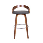 Armen Living Sonia Mid Century Modern Swivel Bar Stool For Kitchen Island Counter In Gray Faux Leather And Walnut Wood, 30' Seat Height