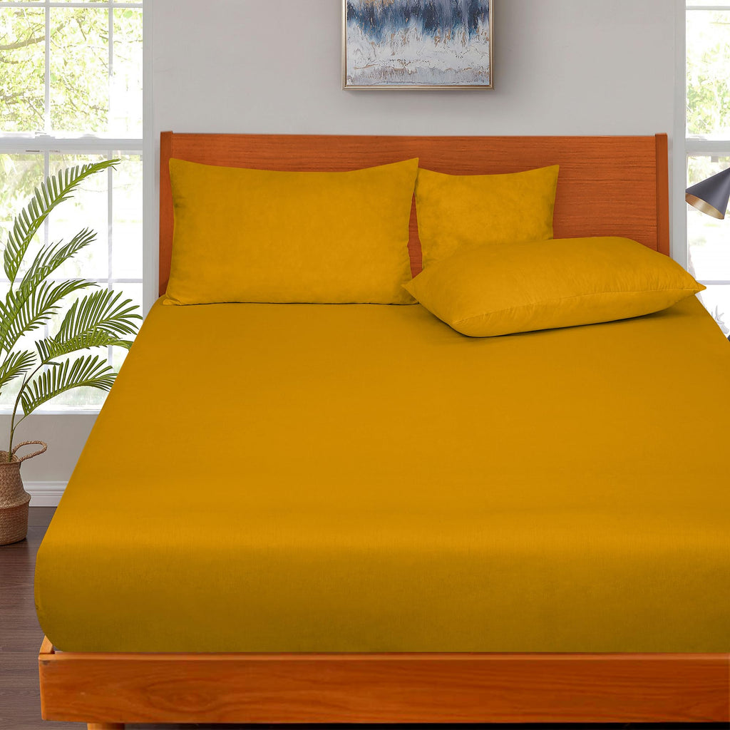 Royale Linens 300 Thread Count 100% Long Staple Combed Cotton Fitted Sheet - Super Soft Deep Pocket Bottom Sheet - Yellow Fitted