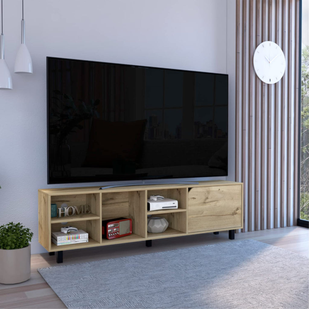 DEPOT E-SHOP Conquest Tv Stand for Tv´S Up 70", 4 Open Shelves, 5 Legs, Light Oak