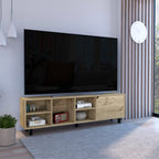 DEPOT E-SHOP Conquest Tv Stand for Tv´S Up 70", 4 Open Shelves, 5 Legs, Light Oak