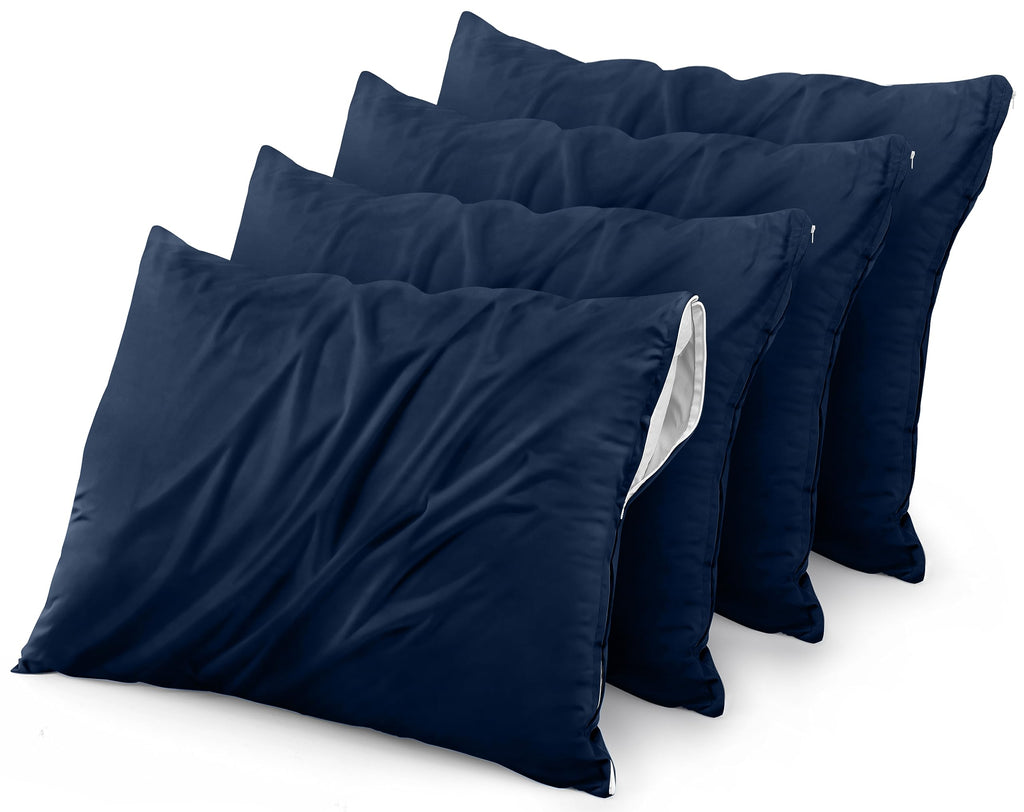 Utopia Bedding Waterproof Pillow Protectors Zippered (4 Pack, Navy) King Size, Bed Bug Proof Pillowcases, Pillow Encasement Cove