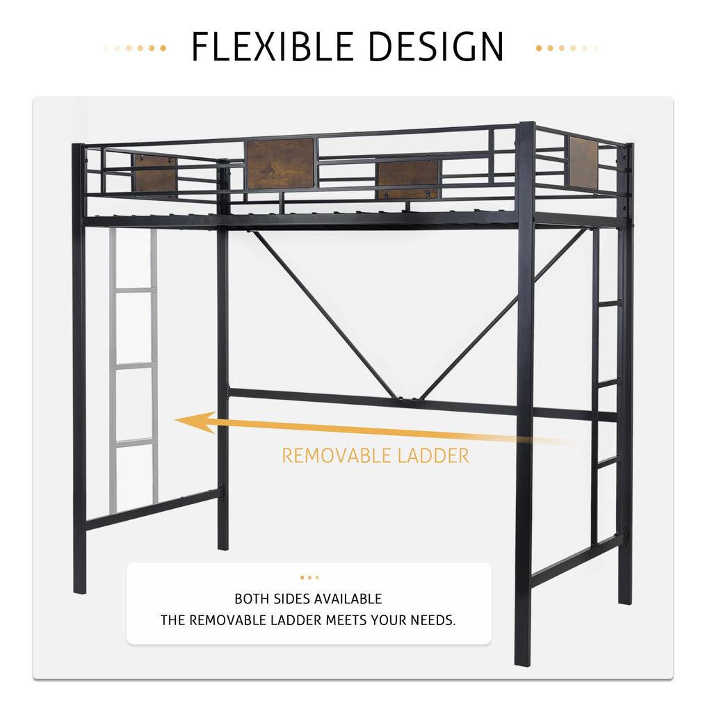 Sha Cerlin Loft Bed Twin Size With Ladder And Guardrail,Rustic Design,Metal Slats Support No Box Spring Needed Small Space Saving Furniture For Bedroom Dorm