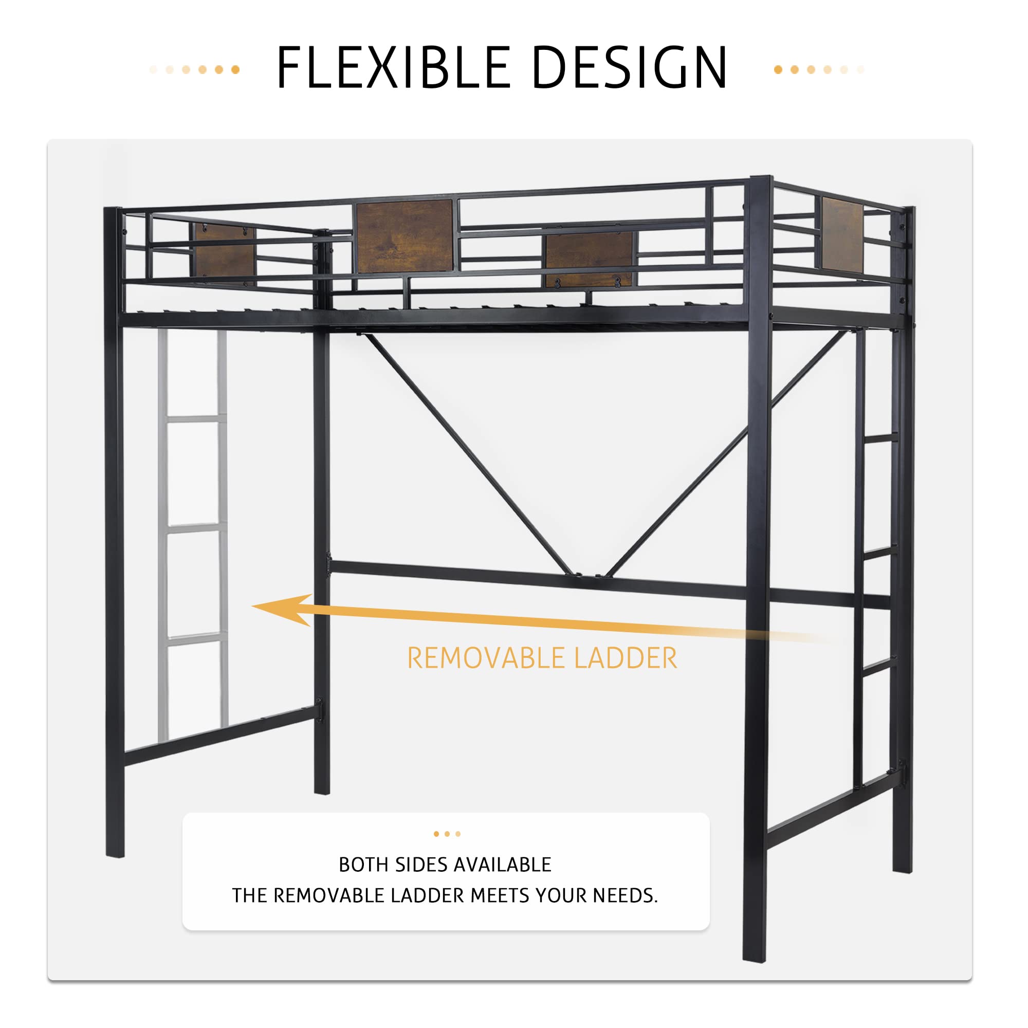 Sha Cerlin Loft Bed Twin Size With Ladder And Guardrail,Rustic Design,Metal Slats Support No Box Spring Needed Small Space Saving Furniture For Bedroom Dorm