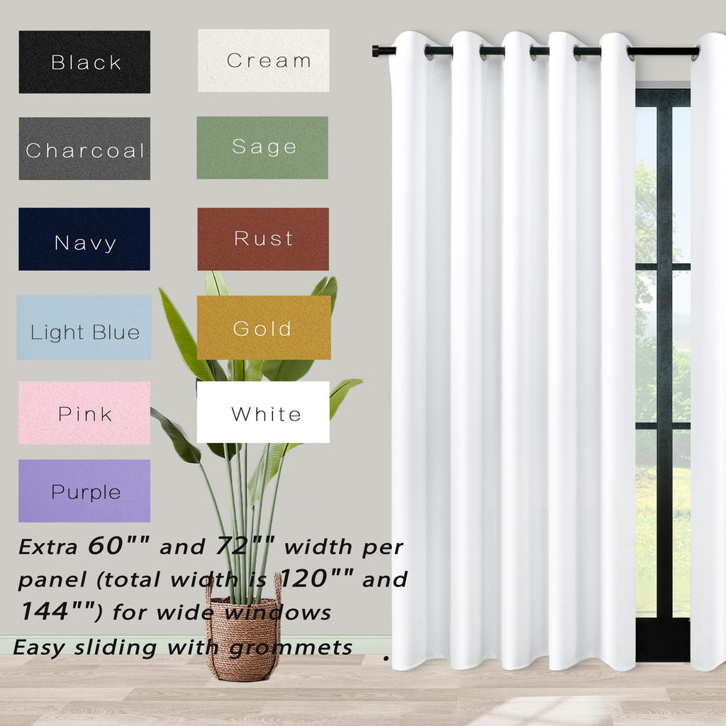 Koufall Room Darkening Curtains 63 Inches Long X 72W,Semi Blackout White Colored Curtains For Bedroom