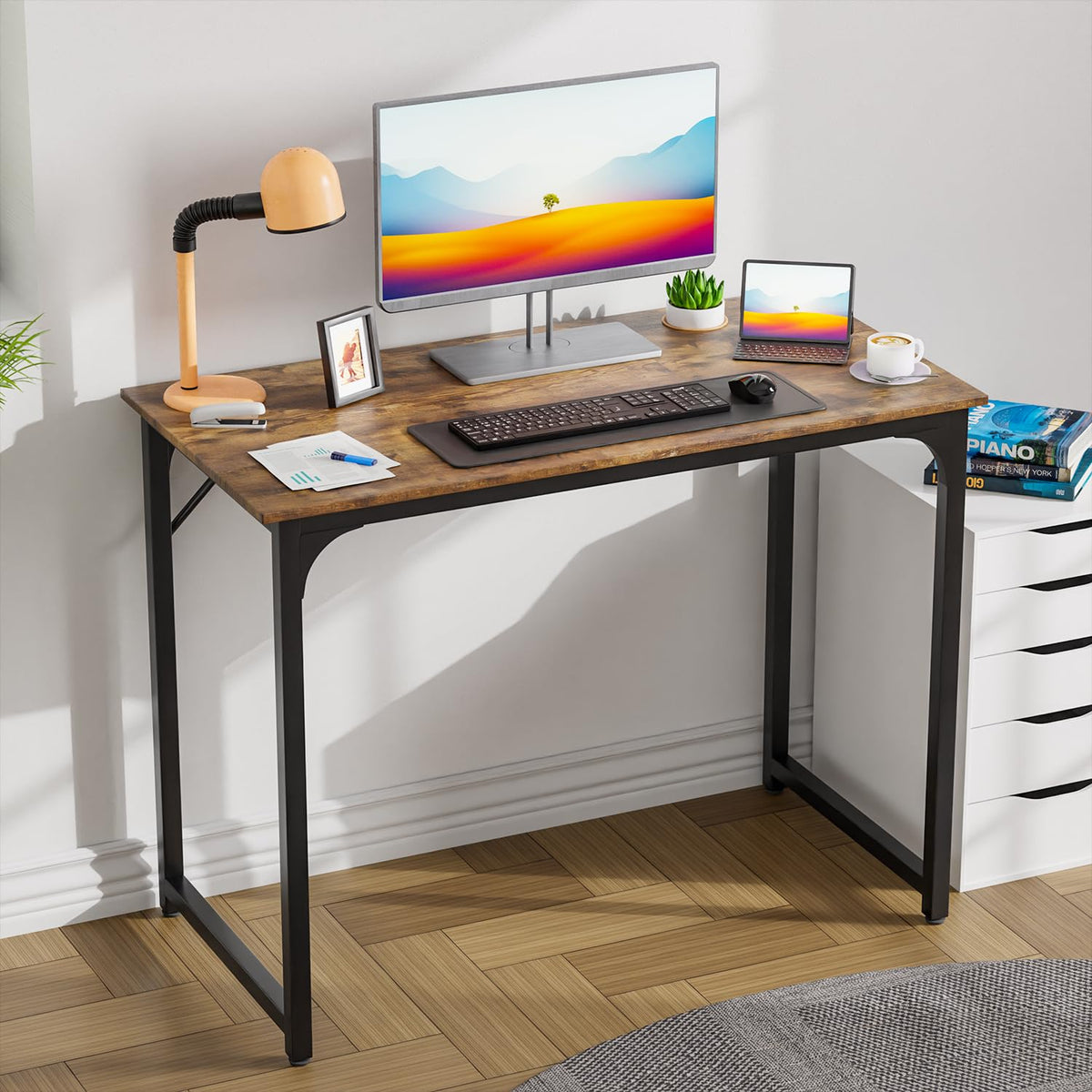 Paylesshere 32/39/47 Inch Computer Desk Study Writing Table, Adjustable Feet, Modern Furniture For Home Office (1, Brown, 39 Inch)