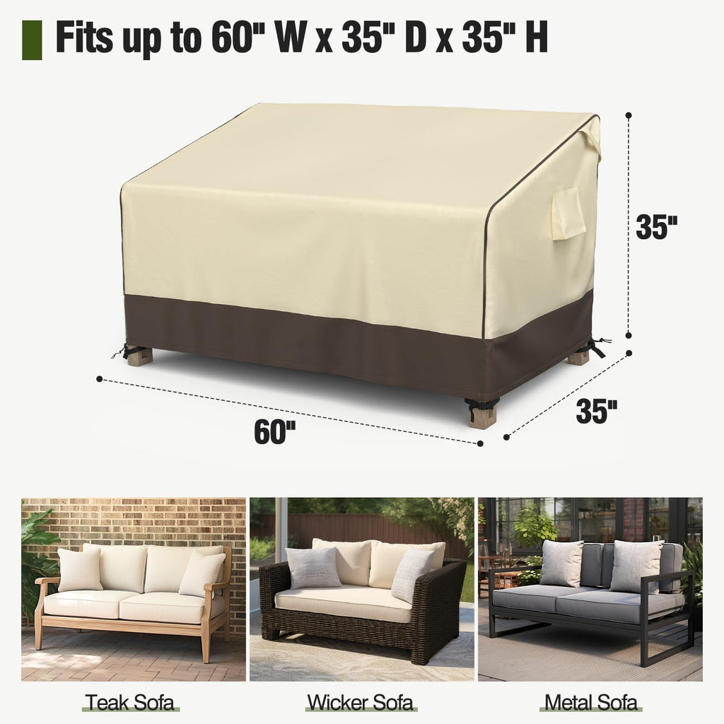 Mr. Cover Outdoor Couch Cover Waterproof, Patio Furniture Covers For 2-Seater Couch, Fits Up To 60'W X 35'D X 35'H, Moisture-Proof & Uv-Protection, Brown & Khaki