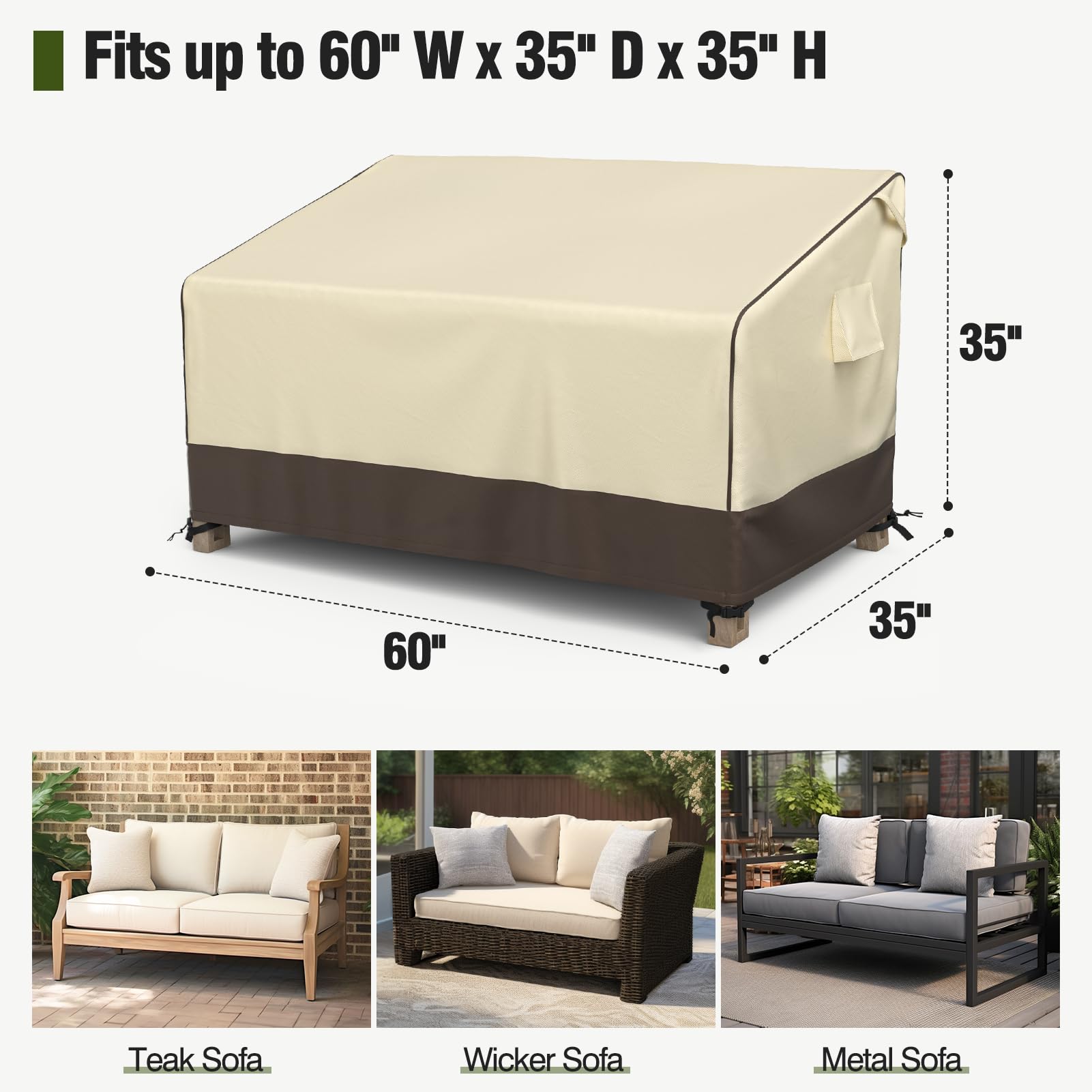 Mr. Cover Outdoor Couch Cover Waterproof, Patio Furniture Covers For 2-Seater Couch, Fits Up To 60'W X 35'D X 35'H, Moisture-Proof & Uv-Protection, Brown & Khaki
