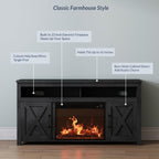Belleze 58' Farmhouse Fireplace Tv Stand For Tvs Up To 65', 23' Electric Fireplace Heater With Sound, Entertainment Center Media Console Table Barn Door Storage Cabinets For Living Room - Rustic Grey
