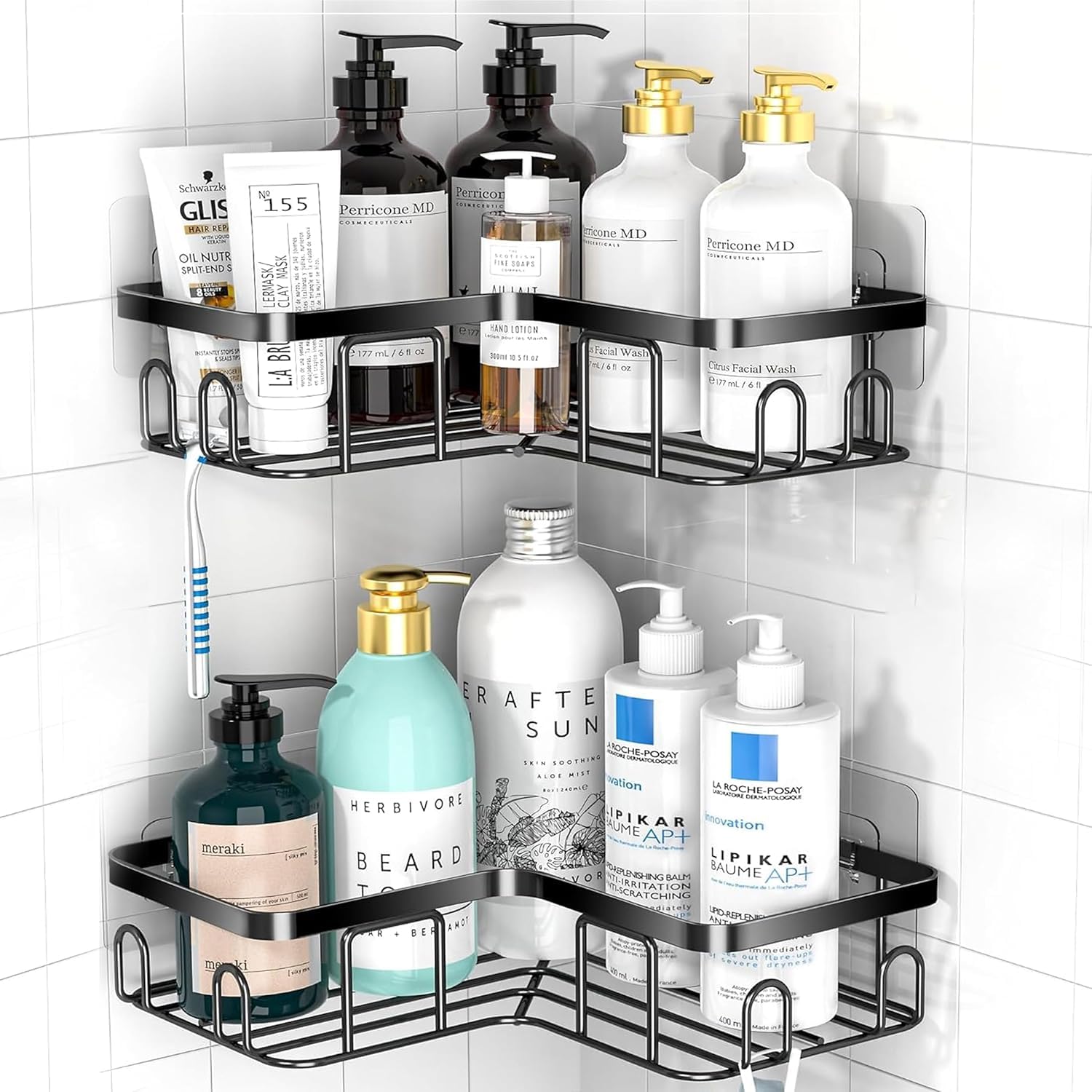 Oblivion Bathroom Organiser Without Drill  Corner Shelf Adhesive Stand For Bath Room, Accessories Storage Rack, Magic Sticker R