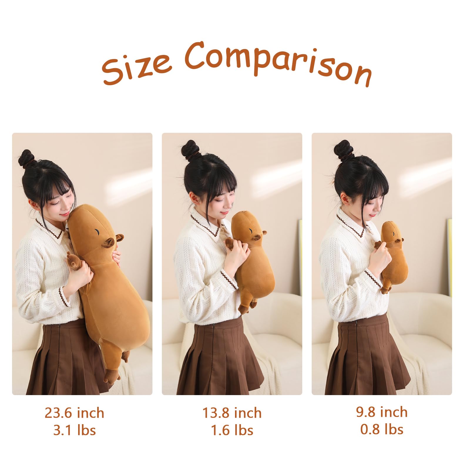 SQEQE Weighted Capybara Plush - Cute 9.8 Inch Soft Pillow Toy for Kids & Adults, 0.8 Lbs, Capybara Color