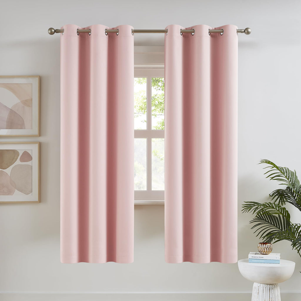Dualife Pink Curtains For Bedroom 72 Inch Length Room Darkening Curtains For Girls Room Decoration Baby Pink Thermal Insulated B