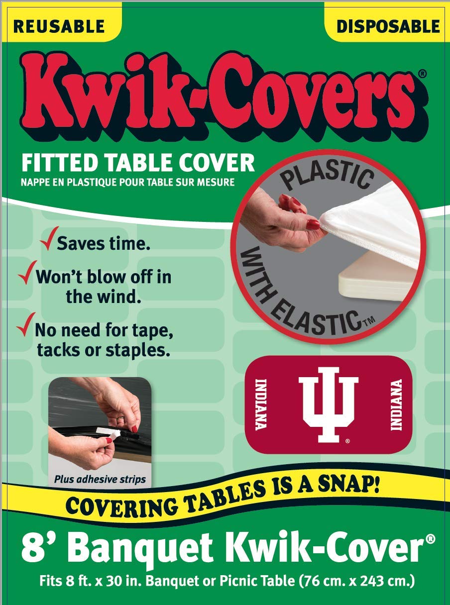 Collegiate Kwik-Covers Rectangle Plastic Table Covers, Bundle Of 2 (Indiana University, 8')