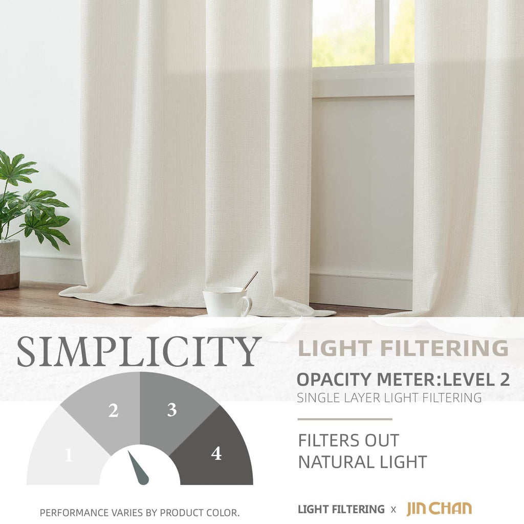 Jinchan Ivory Curtains For Living Room Bedroom Linen Textured Curtains 90 Inches Long Farmhouse Country Curtains Casual Weave Ba